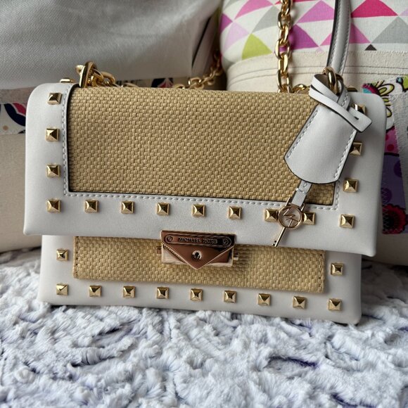 Michael Kors Cece Medium Straw and Studded Shoulder Bag - NWOT - Picture 2 of 15